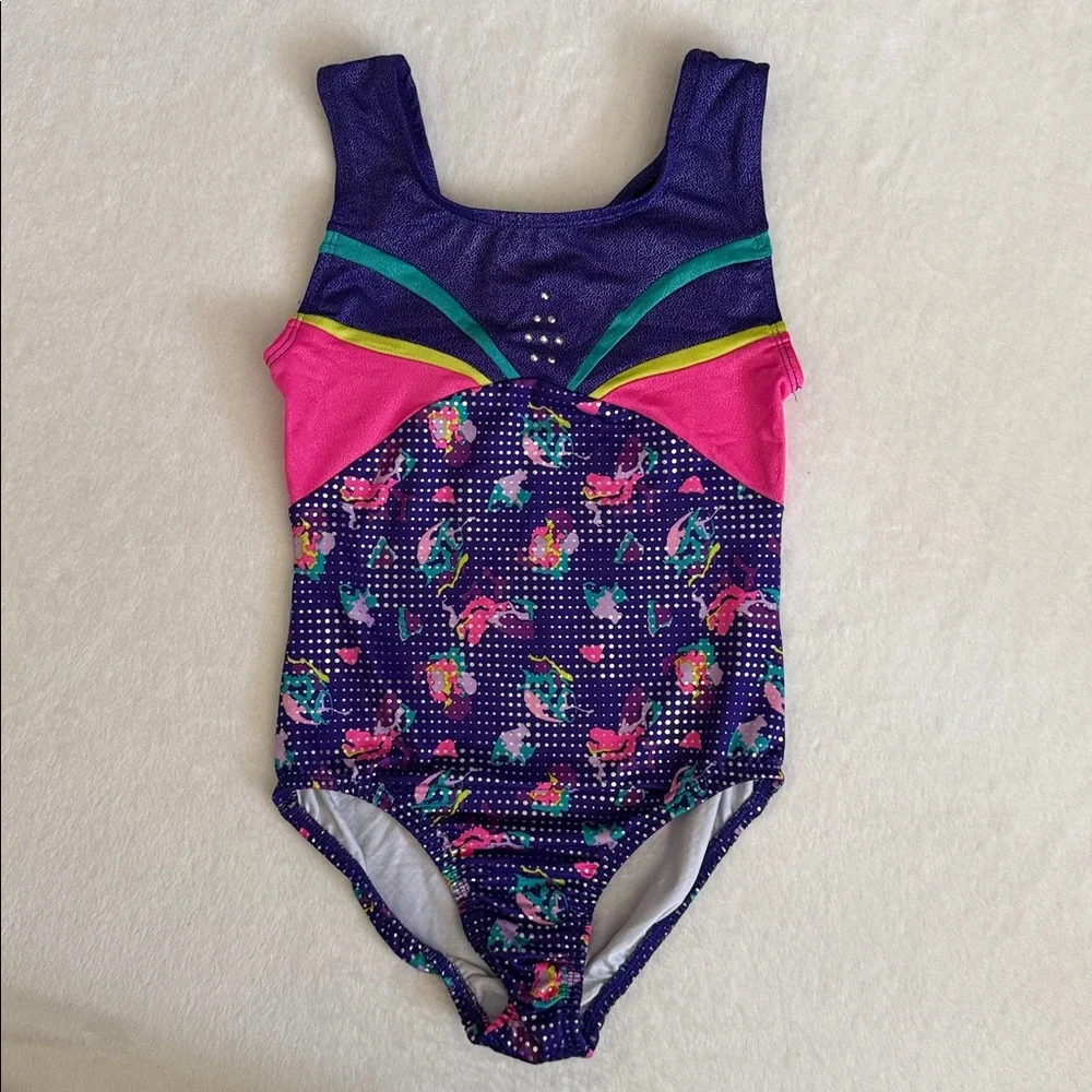 {Danskin} Freestyle | Abstract Print Shimmer Gymnastics Dance Leotard (M 7/8)
